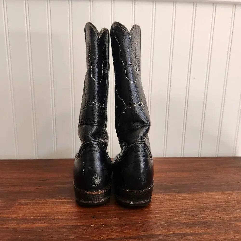 Tony Lama Women's Size 4 Cowboy Boots Vintage Style 7075 Black Leather Pre-owned